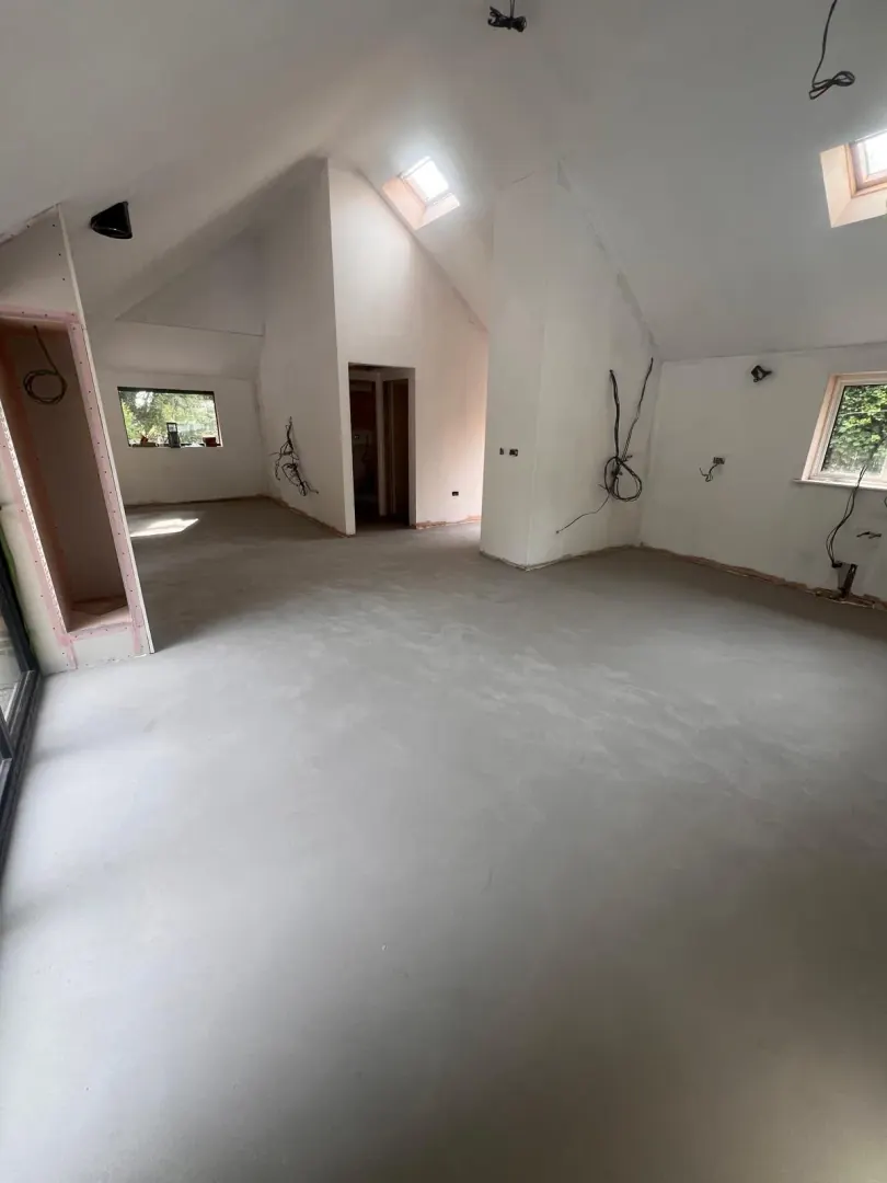 Finished screeded floor over the completed underfloor heating system